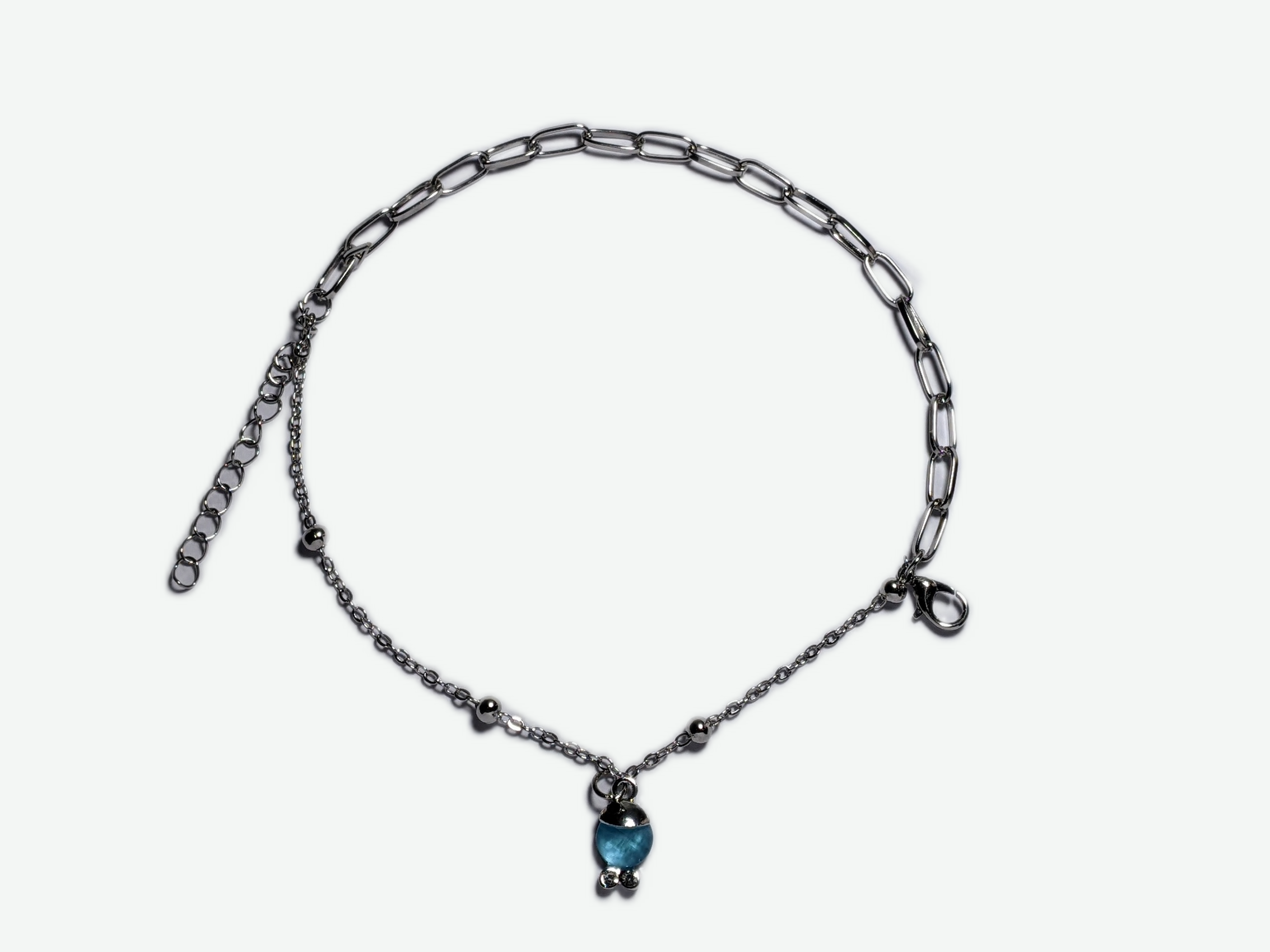 Silver Blue Round Charm Link Bracelet