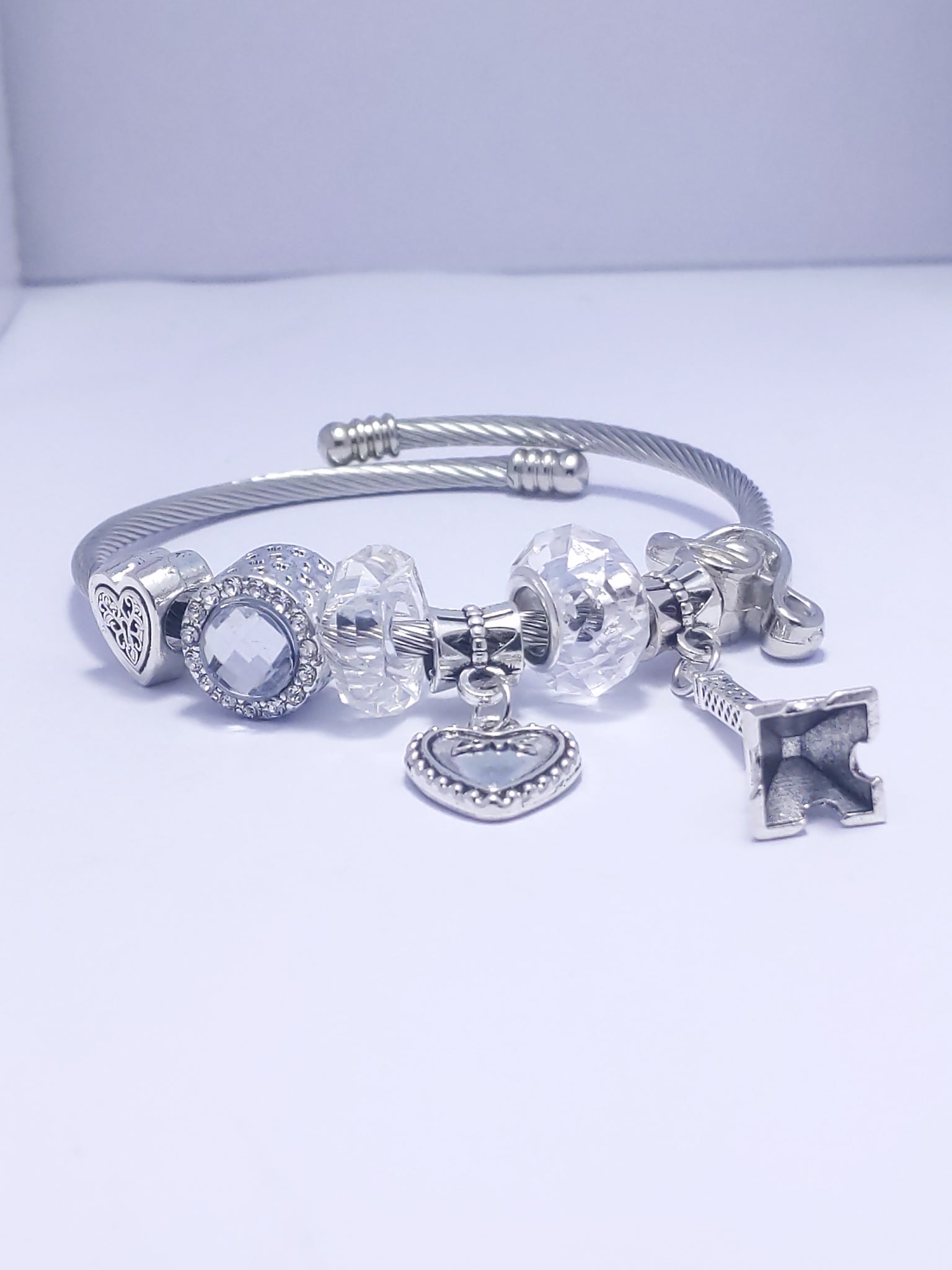 Silver Beaded Tower Multi Charm Bracelet
