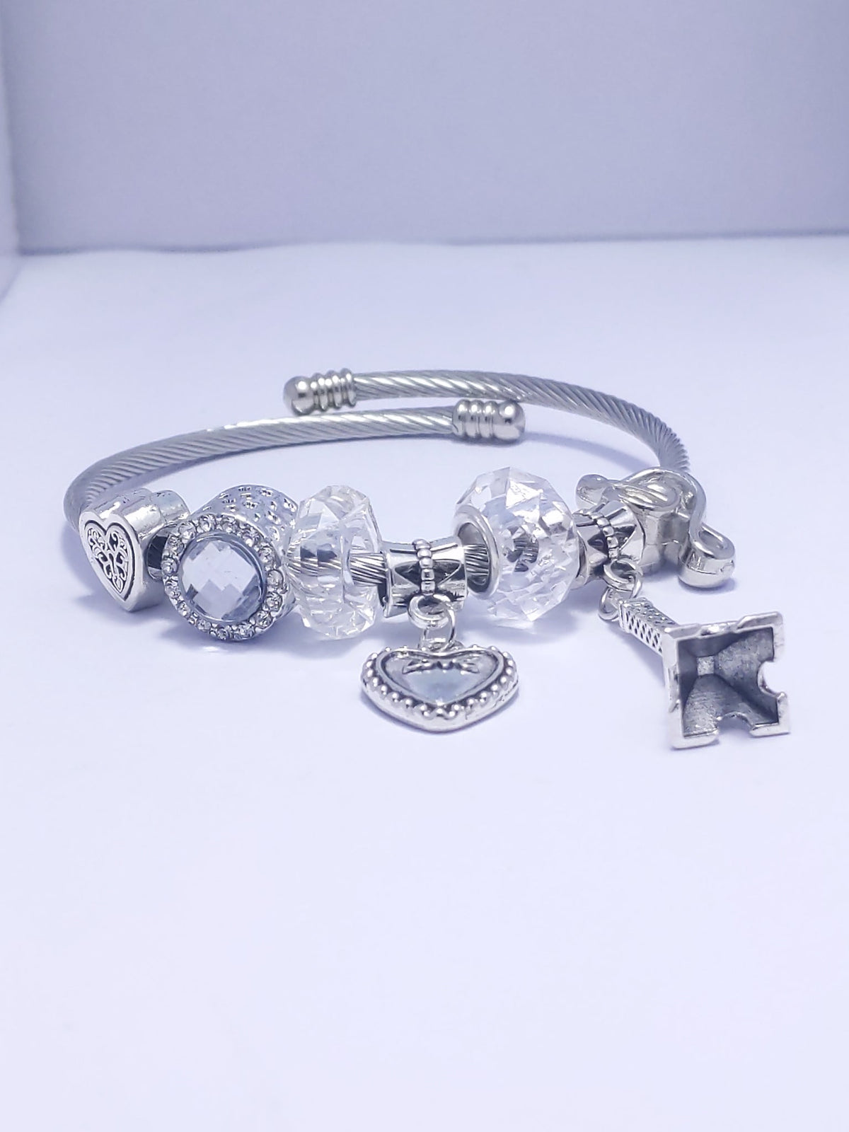 Silver Beaded Tower Multi Charm Bracelet