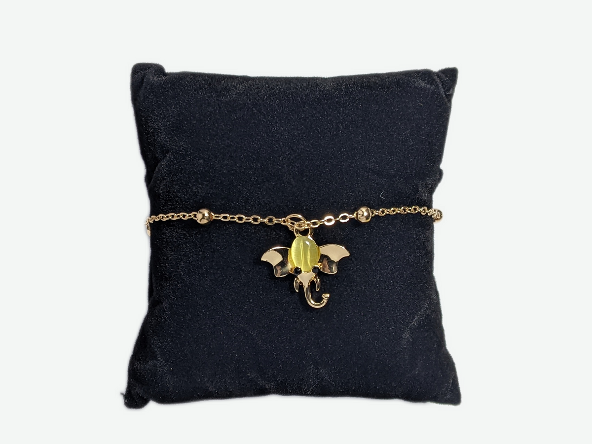 Gold Elephant Yellow Charm Chain Link Bracelet