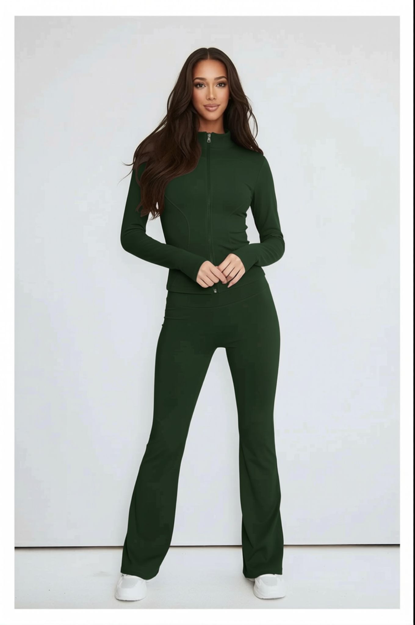 Green Contour Sculpt Flare Trousers and Zip Sports Jacket Gym Co-Ord