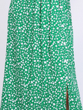 Green Floral Print Side Slit Midi Skirt