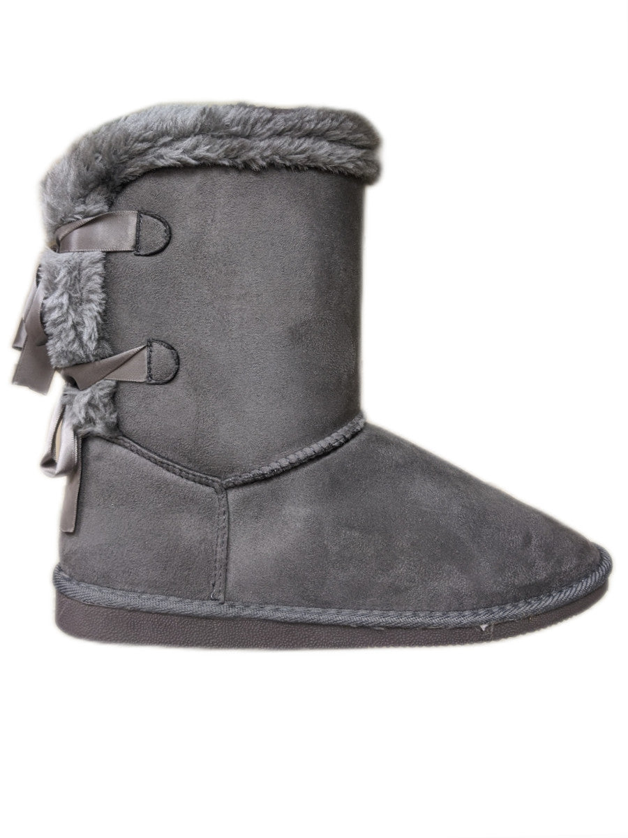 Grey Bows Fur Lined Snugg Boots
