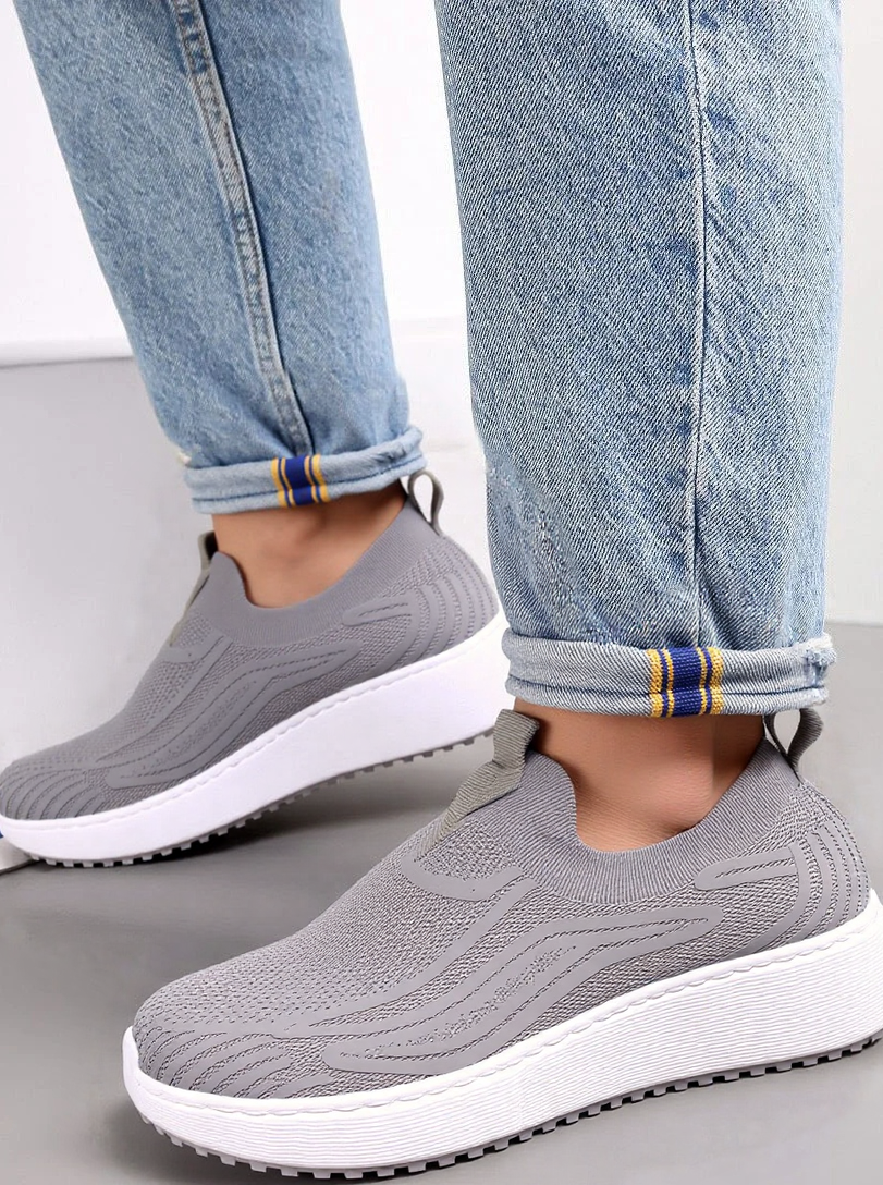 Grey Comfortable Slip On Knit Trainers
