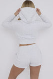 Grey Cropped Zip Up Hoodie & Shorts Loungewear Co-ord