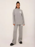 Grey Ribbed Knitted Loungewear Set