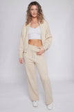 Light Beige Bomber Style Jacket & Wide Leg Bottoms Co-ord Loungewear Set