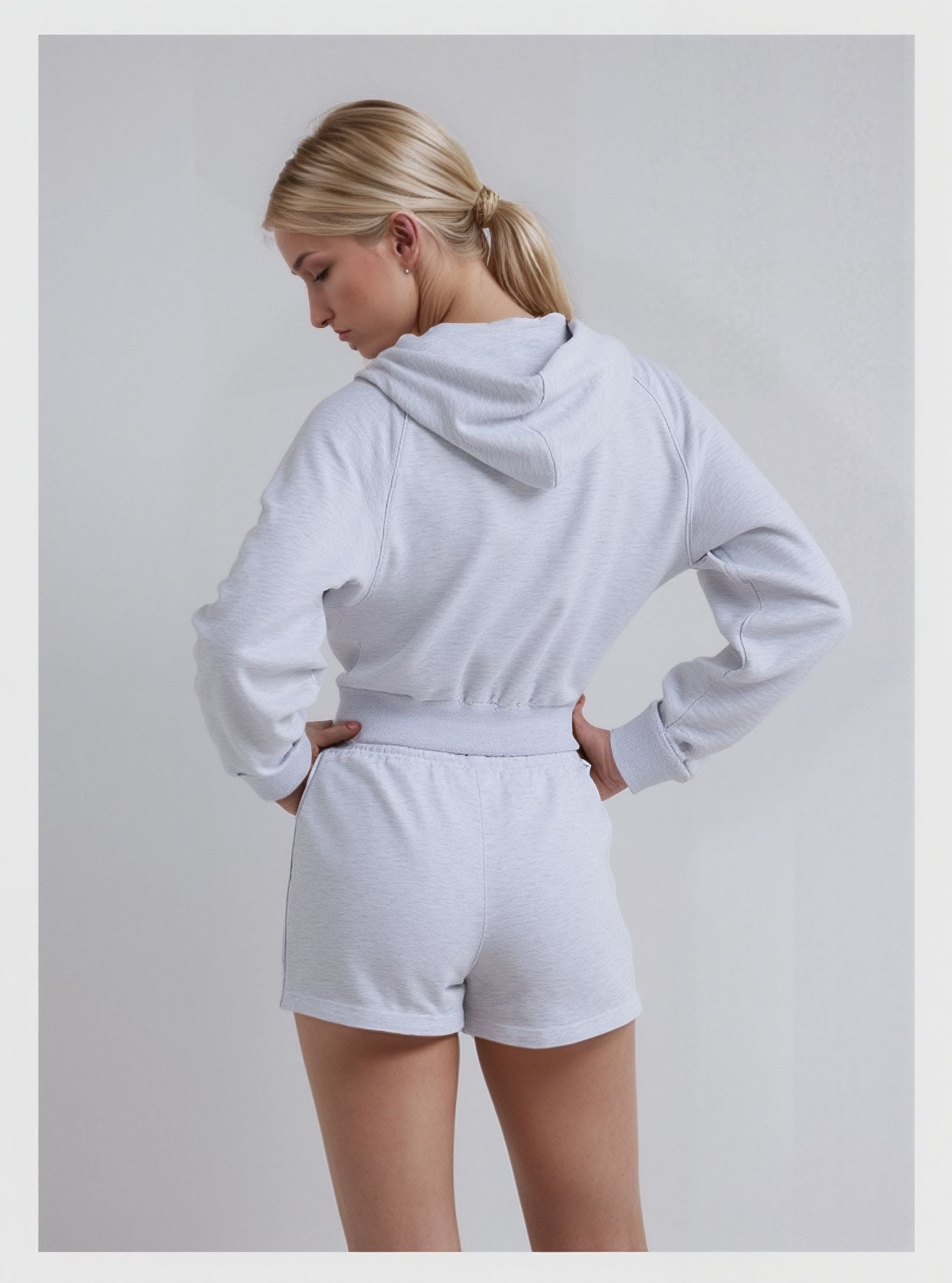 Light Grey Piping Detail Hoodie & Shorts Co-ord