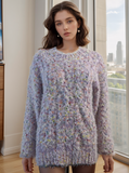 Lilac Colourful Popcorn Style Warm Crew Neck Jumper