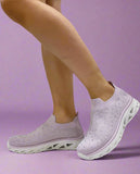 Lilac Diamante Comfortable Slip On Trainers