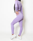 Lilac Purple Ribbed Top and High Waisted Leggings Seamless Activewear Set