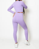 Lilac Purple Ribbed Top and High Waisted Leggings Seamless Activewear Set