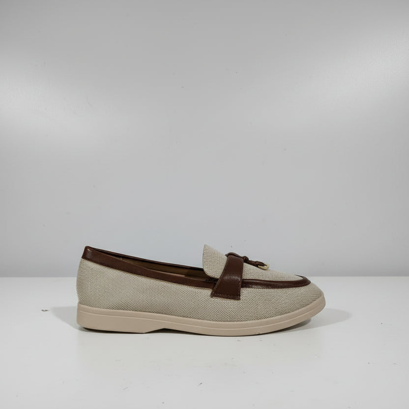 Classic Women's Loafers - Woven Texture, Brown Trim