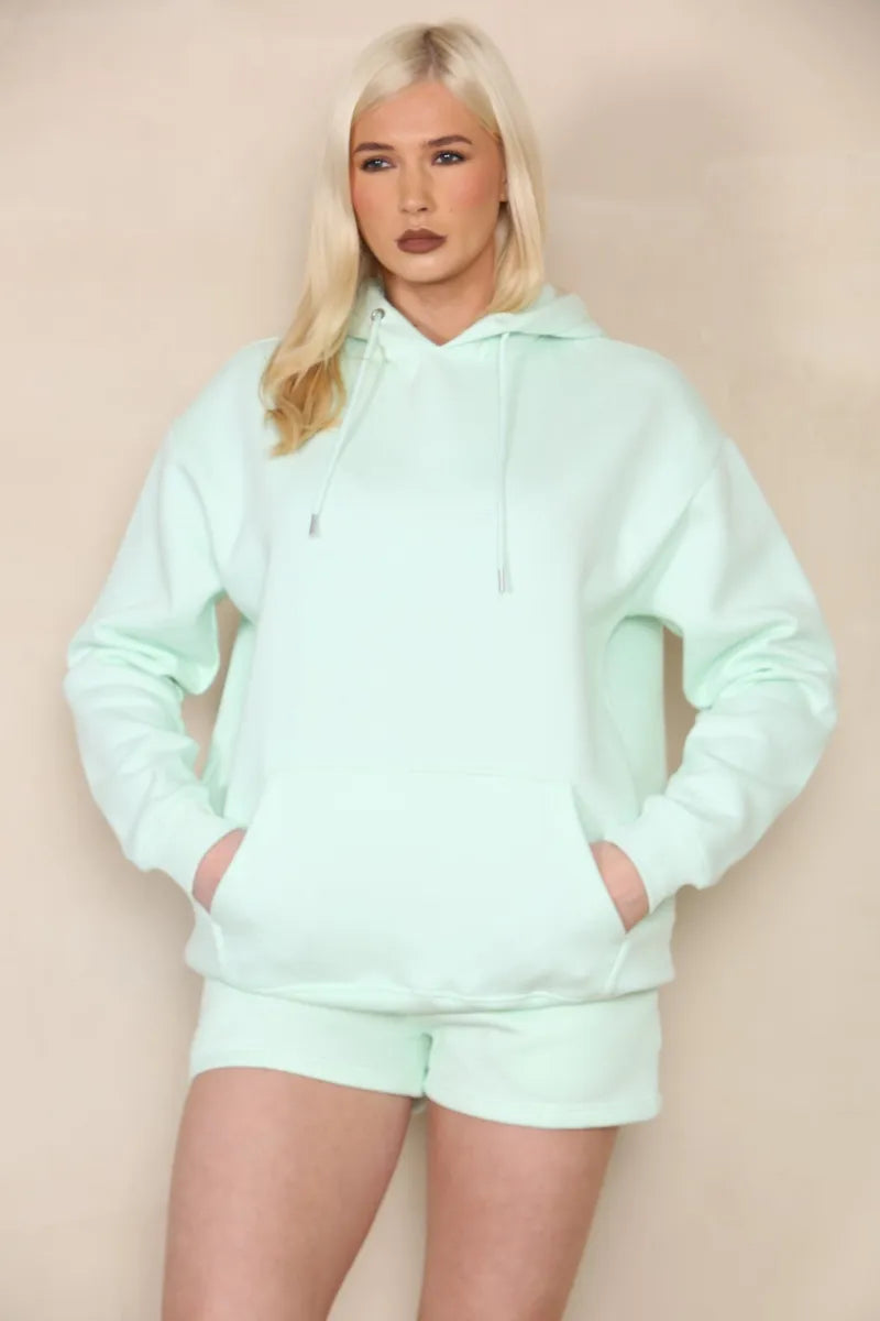 Mint Oversized Hoodie & Shorts Co-Ord Loungewear Set