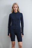 Navy Zip Up Jacket & Shorts Contour Sculpt Gym Set