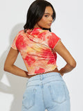 Orange Floral Watercolour Print Ribbed Crop Top