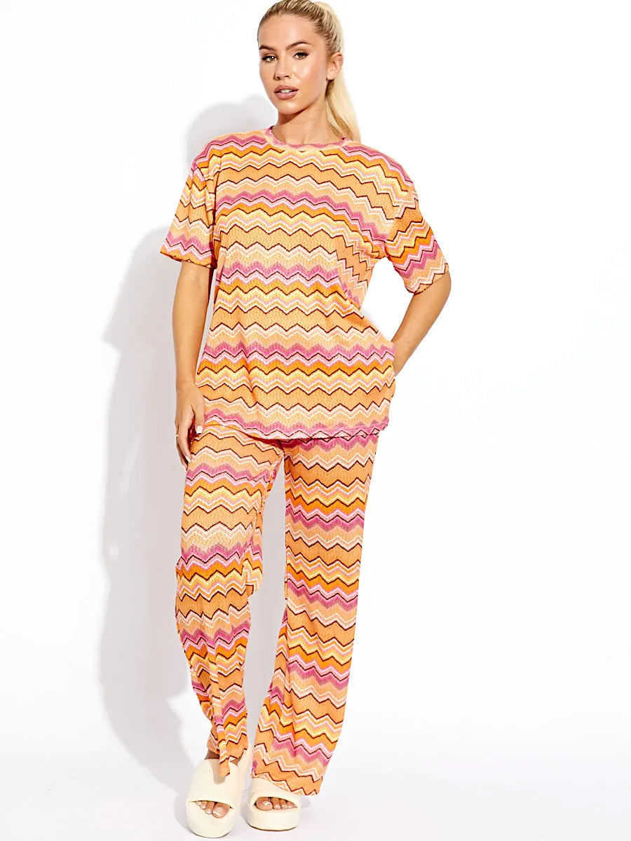 Orange Woven Zig Zag Oversized Top & Wide Leg Trouser Co-ord