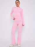 Pink Buttery Soft Ruched Contour Flare Trousers and Sports Jacket Co-Ord