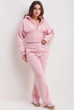 Pink Corset Cropped Zip-Up Hoodie & Wide Leg Joggers Loungewear Set