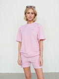 Pink Cross Embroidered T-Shirt & Shorts Co-ord