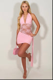 Pink Lace Detail Slinky Mini Bodycon Dress