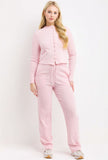 Pink Ribbed Front Button Detail Top & Wide Leg Trouser Loungewear Co-ord