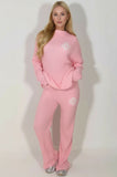 Pink Ribbed Knitted Loungewear Set