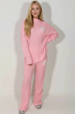 Pink Ribbed Knitted Loungewear Set