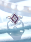 Sparkling Diamond-Shaped Ring with Purple & White Crystals