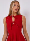 Red Pleated Tie Front A-Line Mini Dress