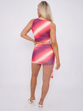 Red Tie-Dye Print Ruched Crop Top & Sash Mini Skirt Co-ord