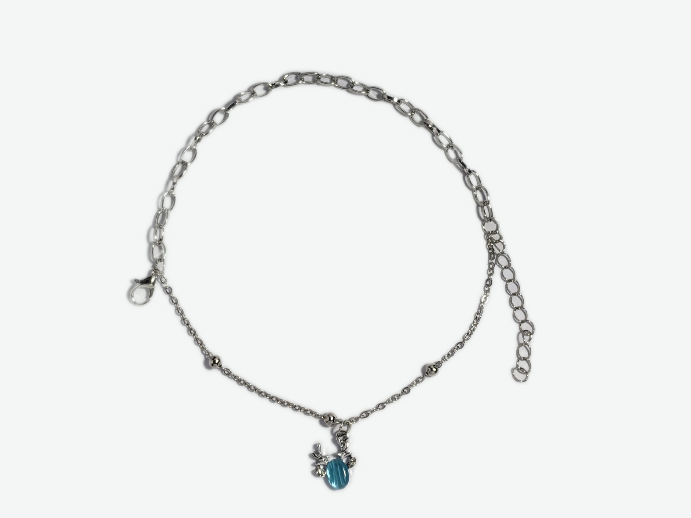 Silver Blue Design Charm Link Bracelet