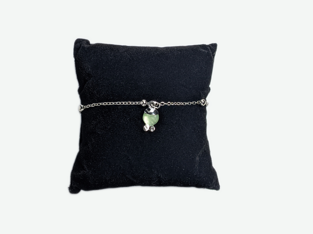 Silver Green Round Charm Link Bracelet
