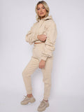Stone Cropped Ruched Sleeve Hoodie & Jogger Co-ord Loungewear Set