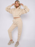 Stone Cropped Ruched Sleeve Hoodie & Jogger Co-ord Loungewear Set