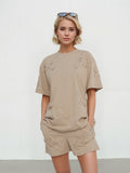 Stone Cross Embroidered T-Shirt & Shorts Co-ord