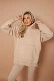 Stone Oversized Side Splits Hoodie & Ribbed Leggings Loungewear Set