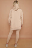 Stone Oversized Side Splits Hoodie & Ribbed Leggings Loungewear Set
