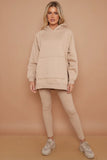 Stone Oversized Side Splits Hoodie & Ribbed Leggings Loungewear Set