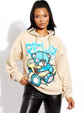 Stone Relax Snake Teddy Bear Graphic Print Oversized Hoodie