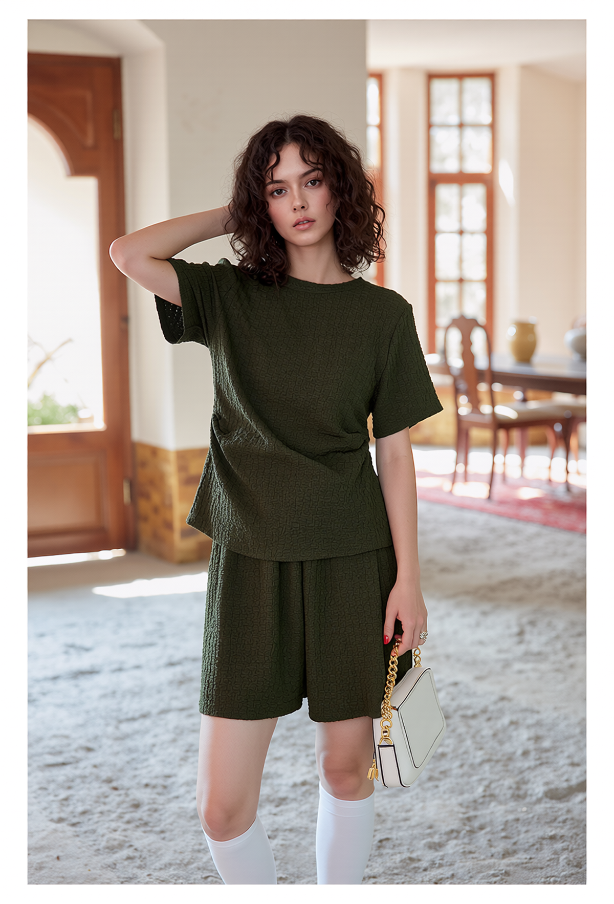 Olive Green Two-Piece Short Suit Set for Women - Stylish Co-ord Casual Summer Outfit