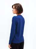 Royal Blue Cable Knit Cardigan Sweater - V-Neck, Long Sleeve