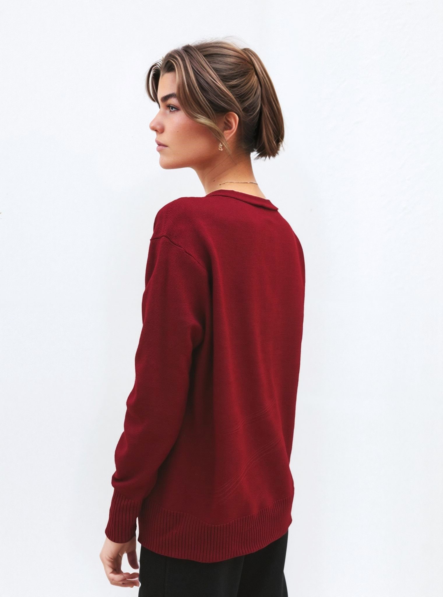 Elegant Red Cable Knit Cardigan Sweater