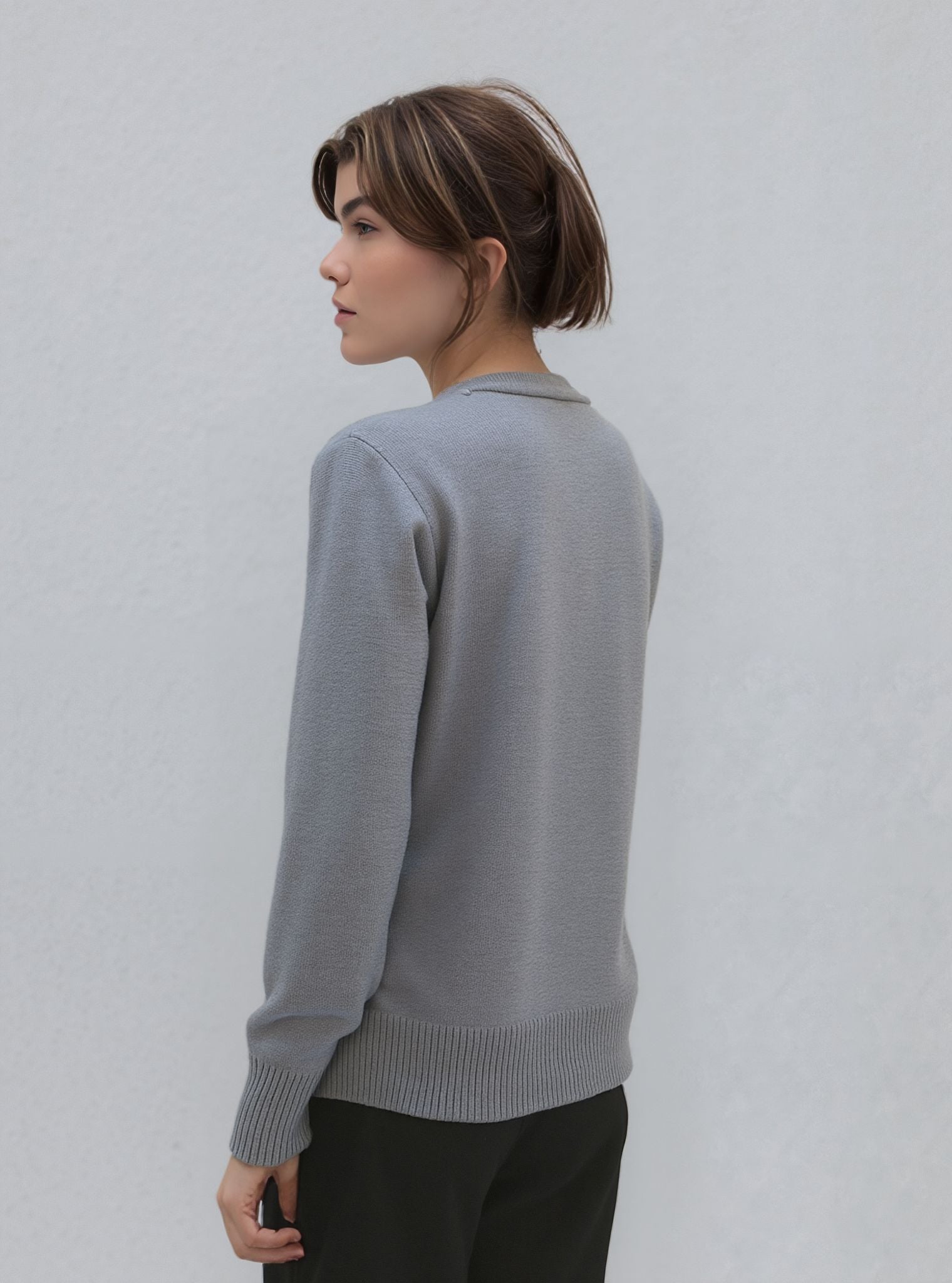 Elegant Grey Blue Cable Knit Cardigan - Women's Classic Style