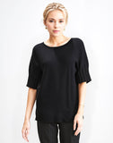 Elegant Black Knit Top - Short Sleeve Sweater