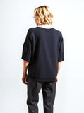 Elegant Black Knit Top - Short Sleeve Sweater