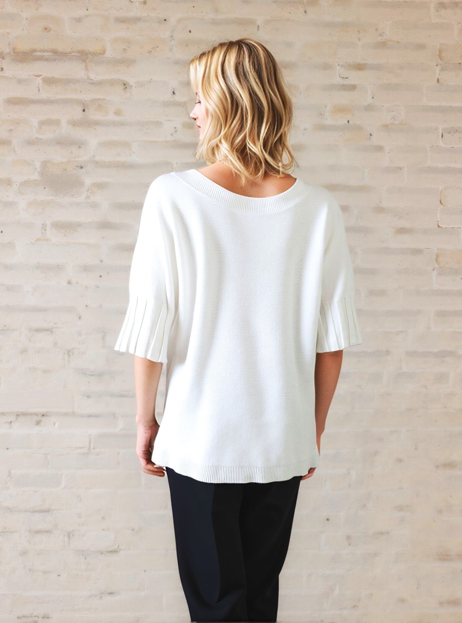 Elegant Women's Knit Top - Sheer Bottom & Sleeve Detail