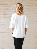 Elegant Women's Knit Top - Sheer Bottom & Sleeve Detail
