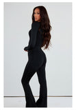 Black Contour Sculpt Flare Trousers and Zip Sports Jacket Gym Co-Ord