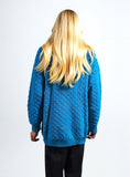 Vibrant Blue Textured Knit Button-Front Cardigan for Women - Cozy & Stylish Long Sleeve Sweater with Pockets